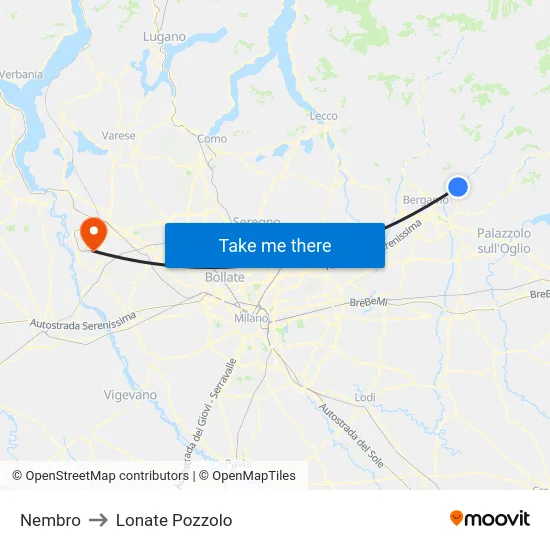 Nembro to Lonate Pozzolo map