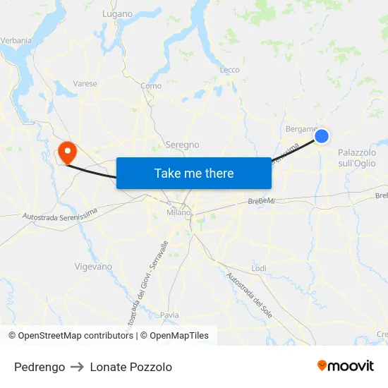 Pedrengo to Lonate Pozzolo map