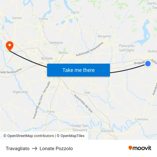 Travagliato to Lonate Pozzolo map