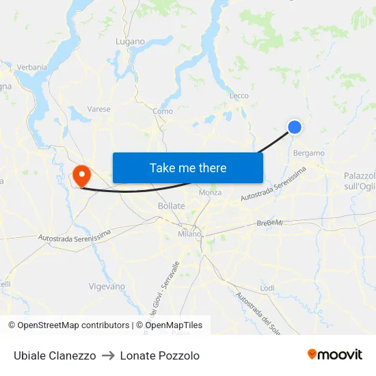 Ubiale Clanezzo to Lonate Pozzolo map
