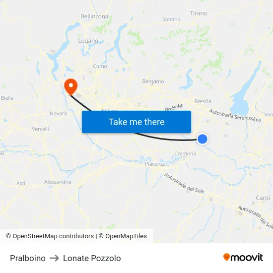Pralboino to Lonate Pozzolo map