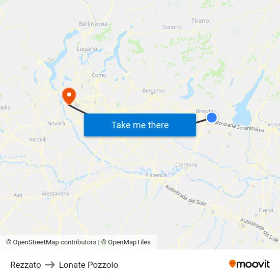 Rezzato to Lonate Pozzolo map