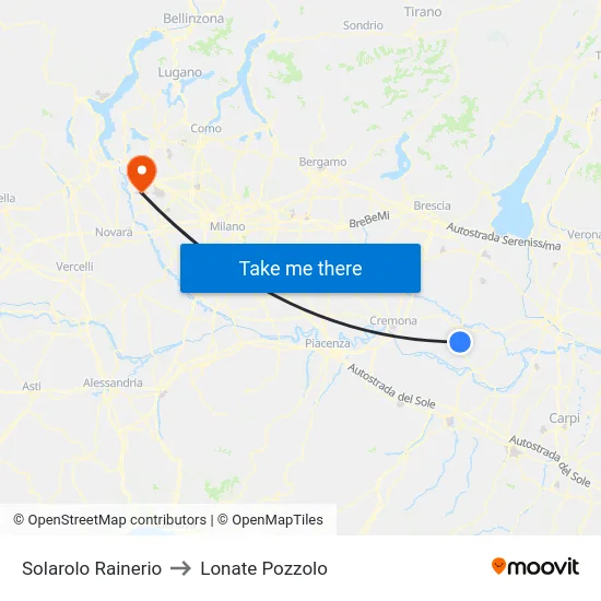 Solarolo Rainerio to Lonate Pozzolo map