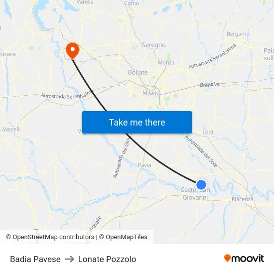 Badia Pavese to Lonate Pozzolo map