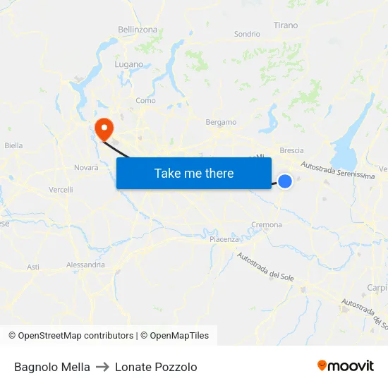 Bagnolo Mella to Lonate Pozzolo map