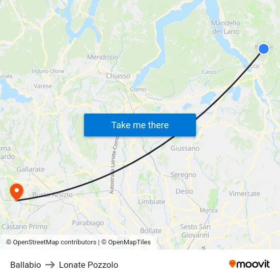 Ballabio to Lonate Pozzolo map