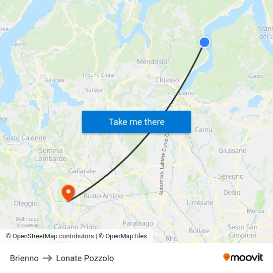 Brienno to Lonate Pozzolo map