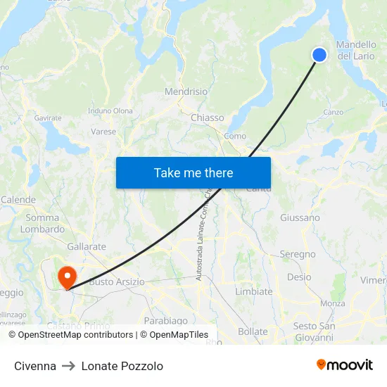 Civenna to Lonate Pozzolo map