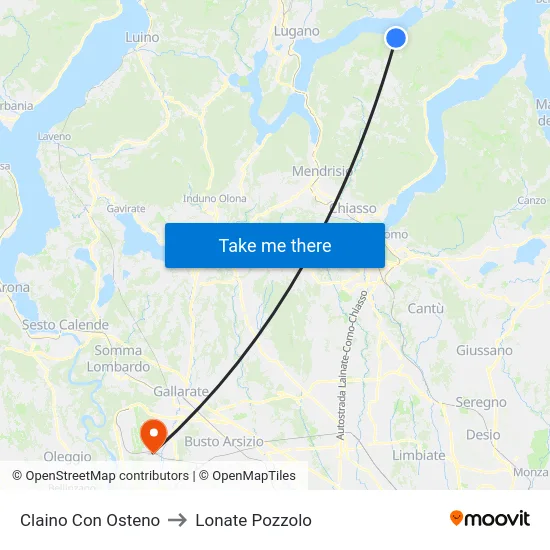 Claino Con Osteno to Lonate Pozzolo map