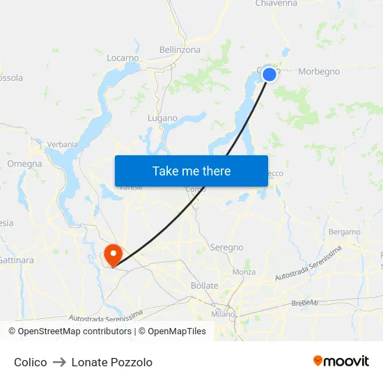 Colico to Lonate Pozzolo map