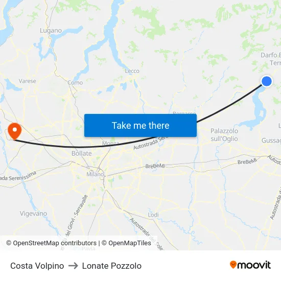 Costa Volpino to Lonate Pozzolo map
