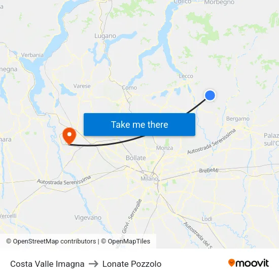 Costa Valle Imagna to Lonate Pozzolo map