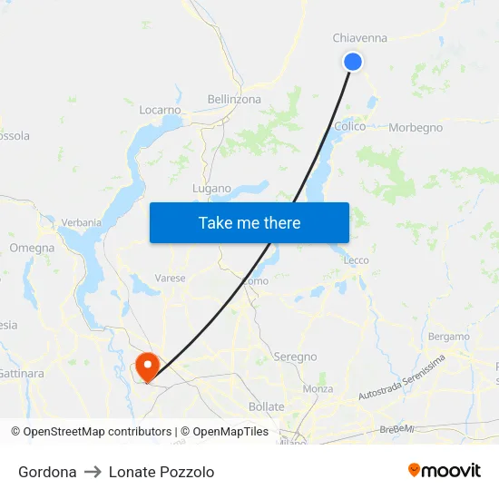 Gordona to Lonate Pozzolo map