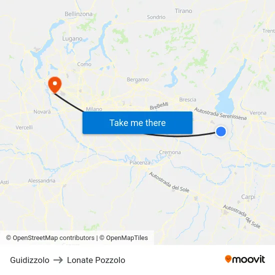Guidizzolo to Lonate Pozzolo map