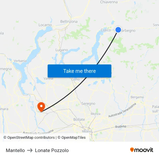 Mantello to Lonate Pozzolo map