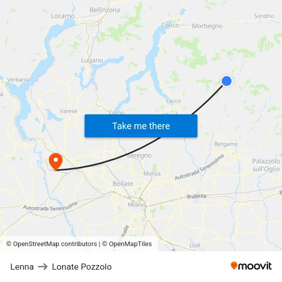 Lenna to Lonate Pozzolo map