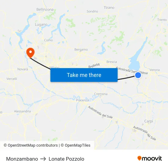 Monzambano to Lonate Pozzolo map
