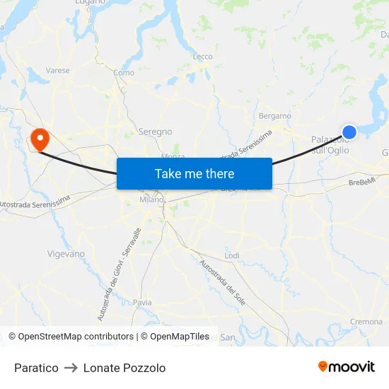 Paratico to Lonate Pozzolo map