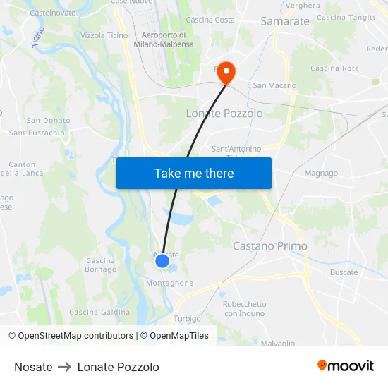 Nosate to Lonate Pozzolo map