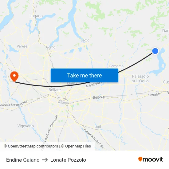 Endine Gaiano to Lonate Pozzolo map