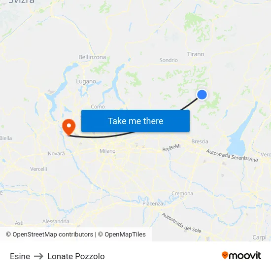 Esine to Lonate Pozzolo map