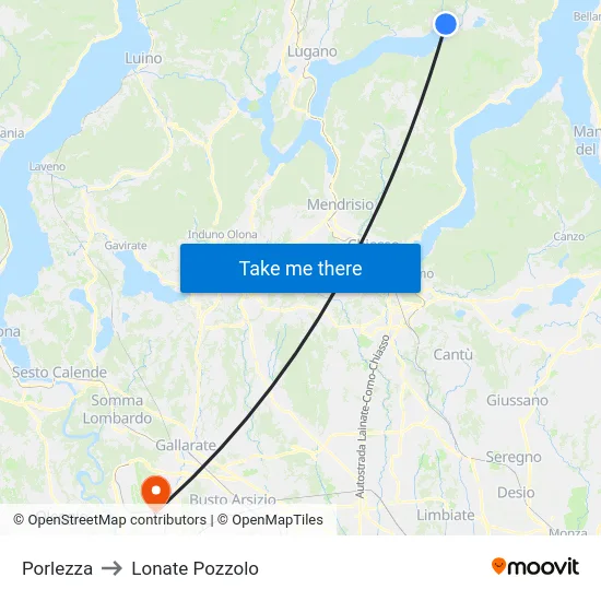 Porlezza to Lonate Pozzolo map