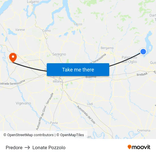 Predore to Lonate Pozzolo map