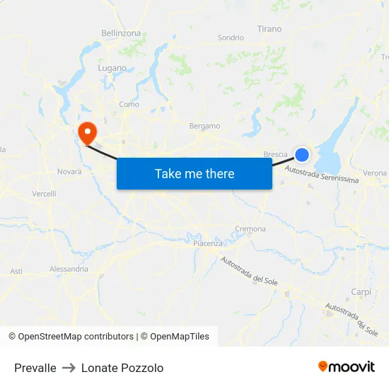 Prevalle to Lonate Pozzolo map