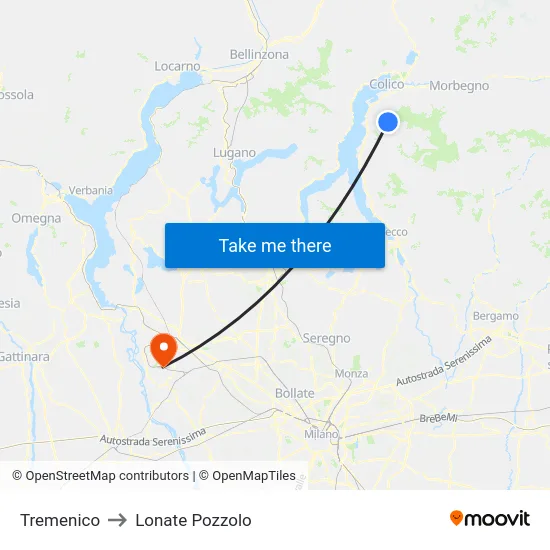 Tremenico to Lonate Pozzolo map