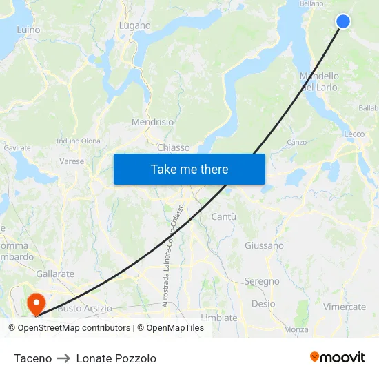 Taceno to Lonate Pozzolo map