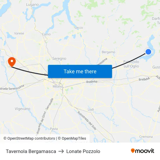 Tavernola Bergamasca to Lonate Pozzolo map