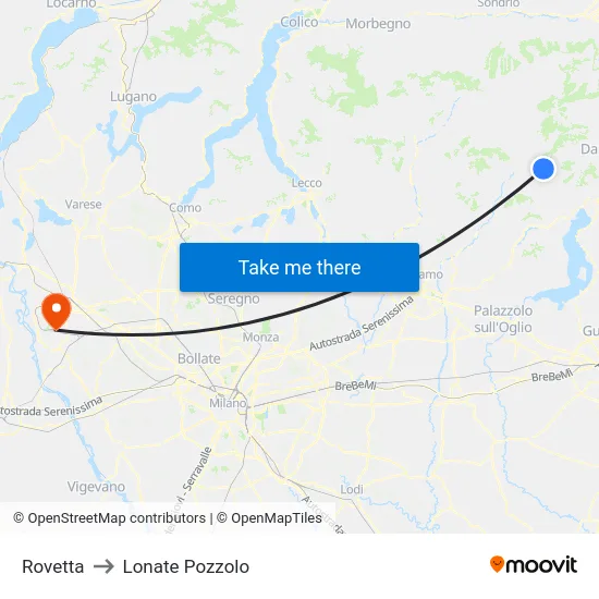 Rovetta to Lonate Pozzolo map