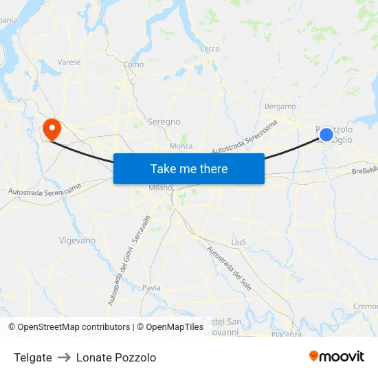 Telgate to Lonate Pozzolo map