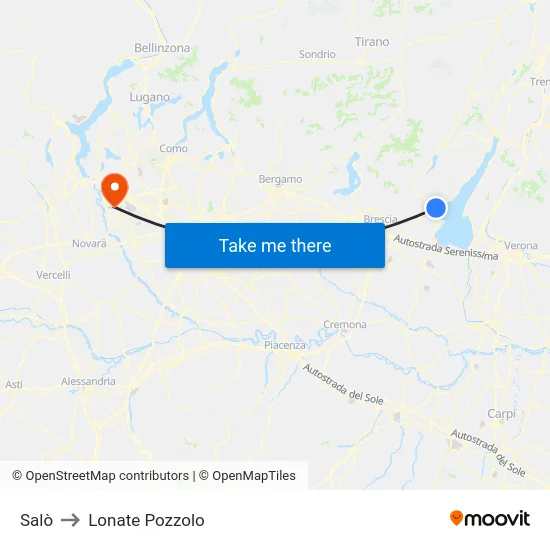 Salò to Lonate Pozzolo map