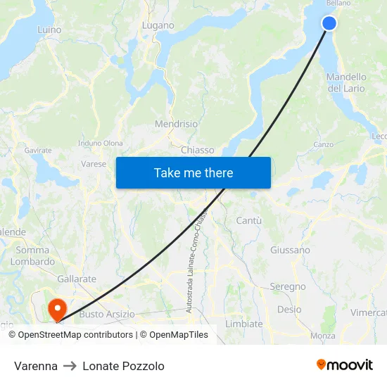 Varenna to Lonate Pozzolo map