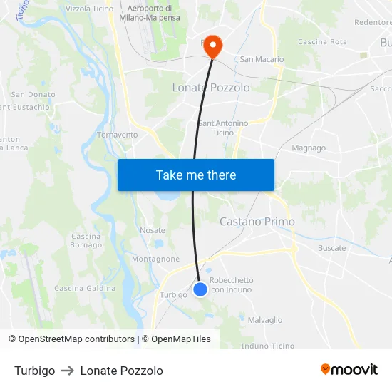 Turbigo to Lonate Pozzolo map