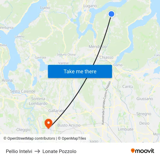 Pellio Intelvi to Lonate Pozzolo map