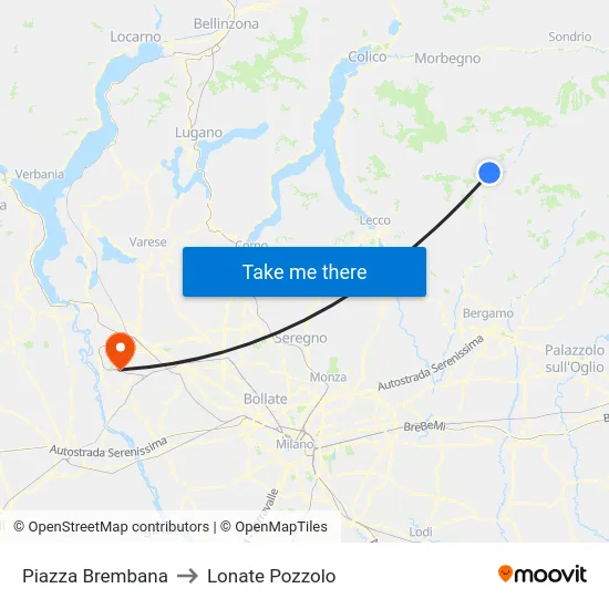 Piazza Brembana to Lonate Pozzolo map