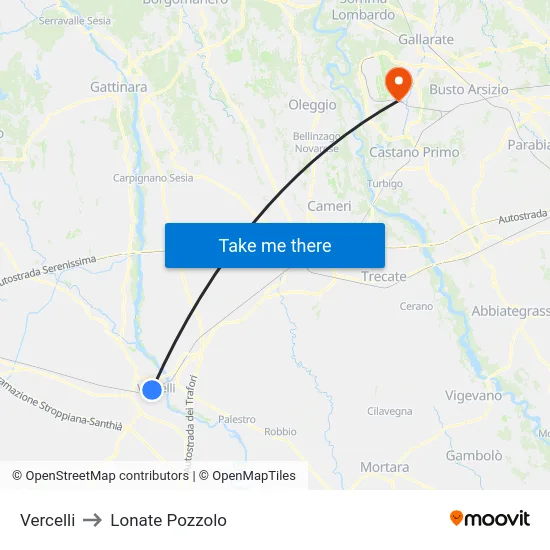 Vercelli to Lonate Pozzolo map
