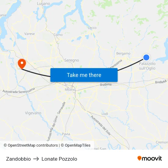 Zandobbio to Lonate Pozzolo map