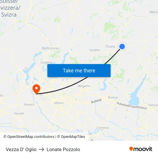 Vezza D' Oglio to Lonate Pozzolo map