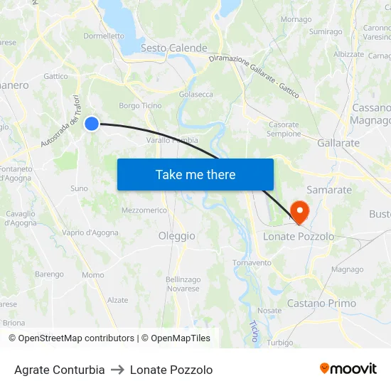 Agrate Conturbia to Lonate Pozzolo map
