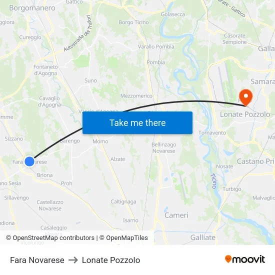 Fara Novarese to Lonate Pozzolo map