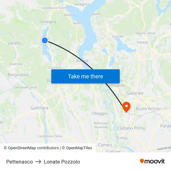 Pettenasco to Lonate Pozzolo map