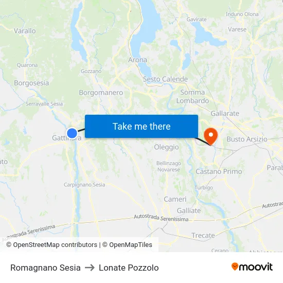 Romagnano Sesia to Lonate Pozzolo map