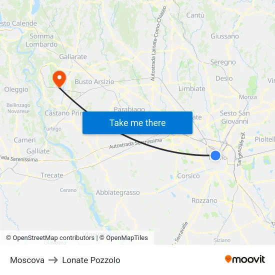 Moscova to Lonate Pozzolo map