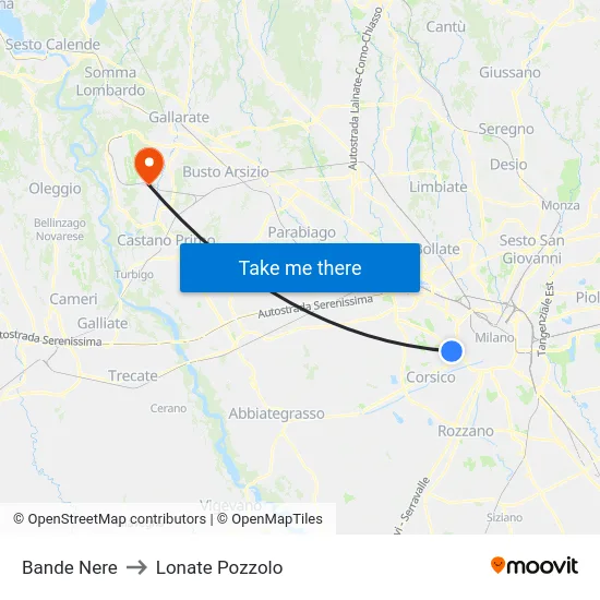 Bande Nere to Lonate Pozzolo map