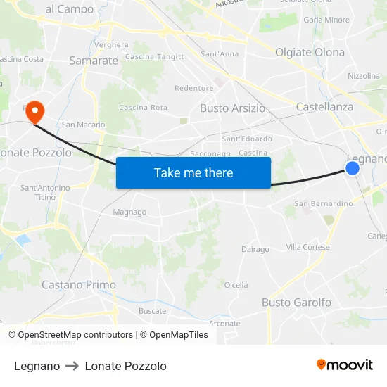 Legnano to Lonate Pozzolo map