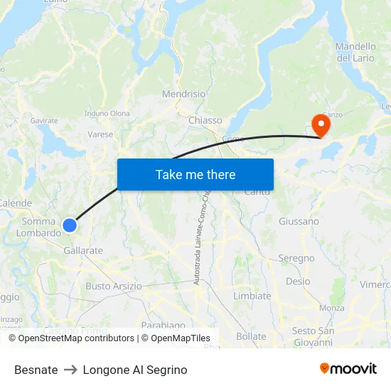 Besnate to Longone Al Segrino map