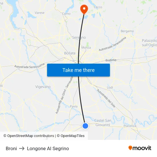 Broni to Longone Al Segrino map